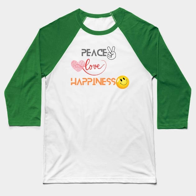 Peace, Love & Happiness - Quote Printed Baseball T-Shirt by Sahila Shopping